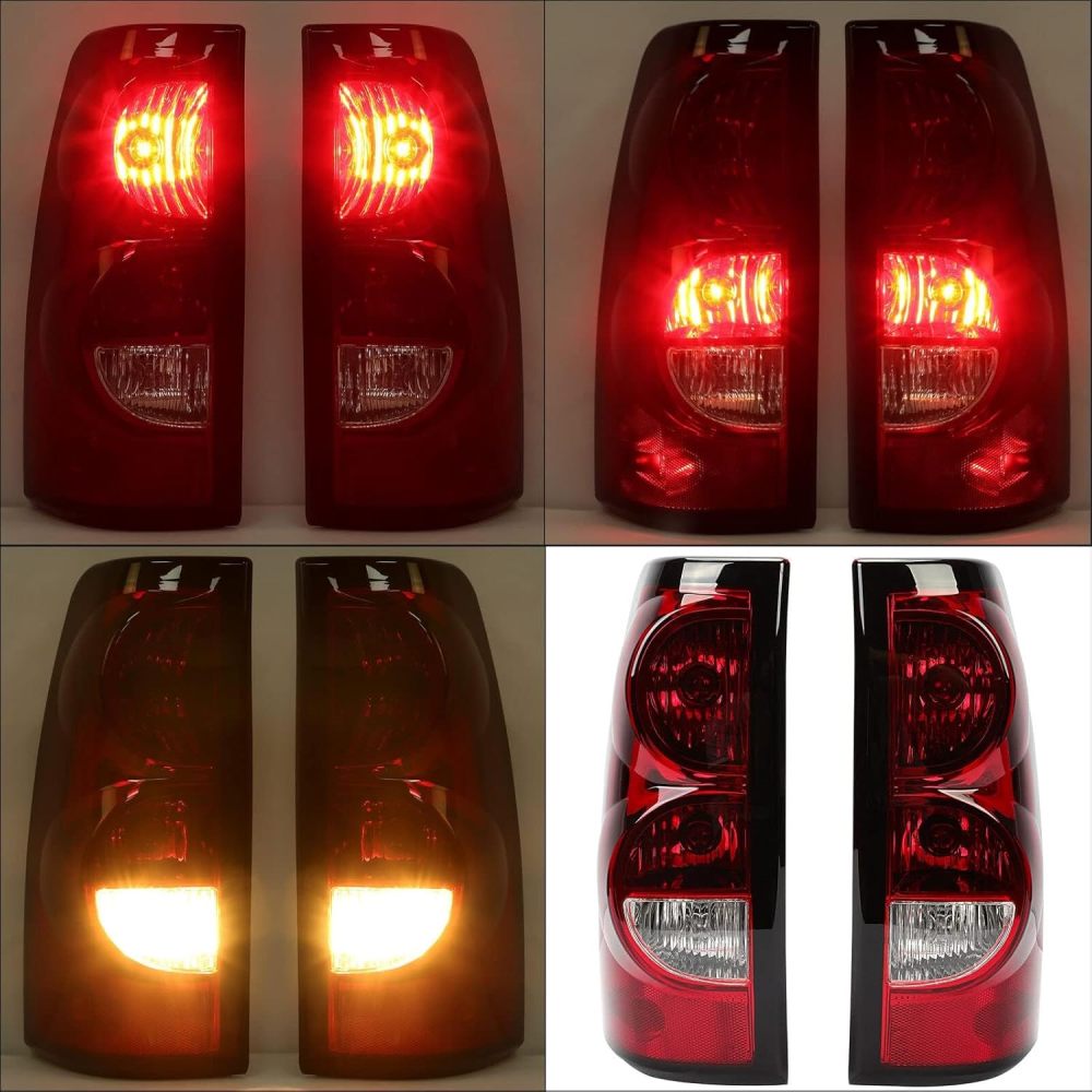 Headlights Tail Lights Assembly Combo Compatible with 2003-2006 Chevy Silverado 1500 2500 & HD Models, Chrome Housing Amber Side Headlamp + Taillight Rear Brake Lamp
