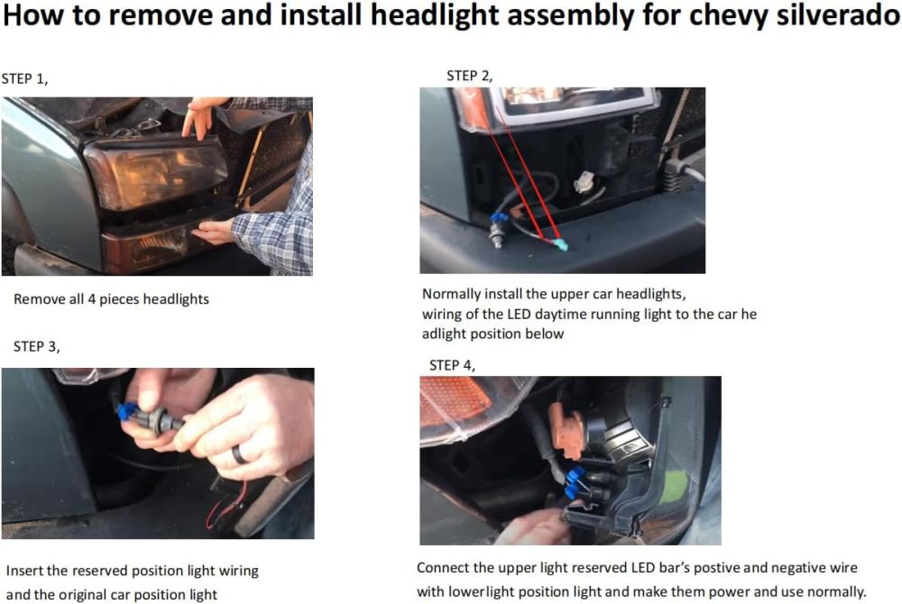 Headlights Assembly w/LED DRL compatible with 2003-2006 Chevy Silverado / 03-06 Avalanche (No Cladding only)，with Sequential Tun Signal, Black Housing Amber Side