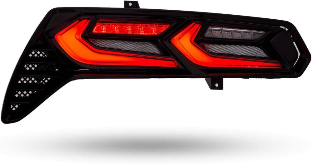LED Tail Lights Assembly Compatible with 2014 2015 2016 2017 2018 2019 Chevy Corvette C7, Rear Brake Lamp w/Sequential Turn Signal, C8 Style, Black Housing Clear Lens
