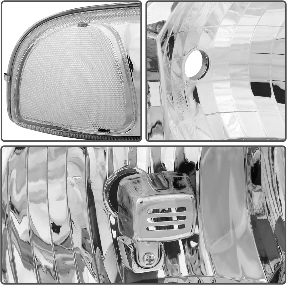 Headlight Assembly for 1999-2006 GMC Sierra 1500 2500 3500,00-06 Yukon XL Headlamp with Bumper Lights, Chrome Housing Clear