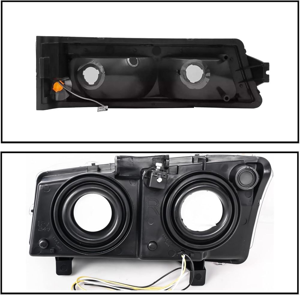 Headlights Assembly w/LED DRL compatible with 2003-2006 Chevy Silverado / 03-06 Avalanche (No Cladding only)，with Sequential Tun Signal, Black Housing Amber Side