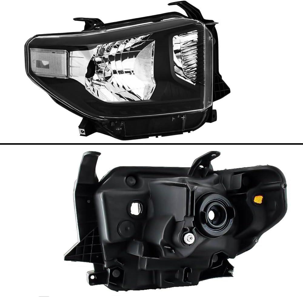 Headlights Assembly compatible with 2014 2015 Toyota Tundra Halogen Headlamp without Level Adjuster,Black Housing Clear Corner