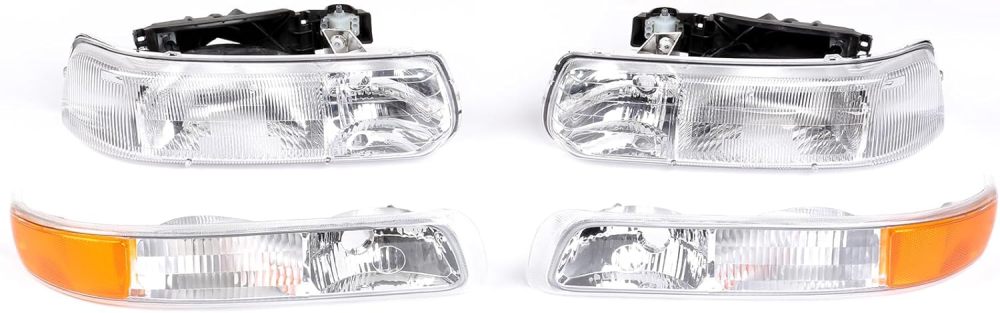 Headlights with Bumper Lamp Assembly Compatible with 1999-2002 Chevy Silverado,00-06 Tahoe Suburban Headlamp, OE Style