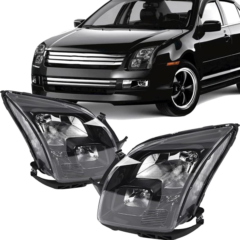 Headlights Assembly Compatible with 2006 2007 2008 2009 Ford Fusion Head Light Headlamp Driver & Passenger Side, Black Housing
