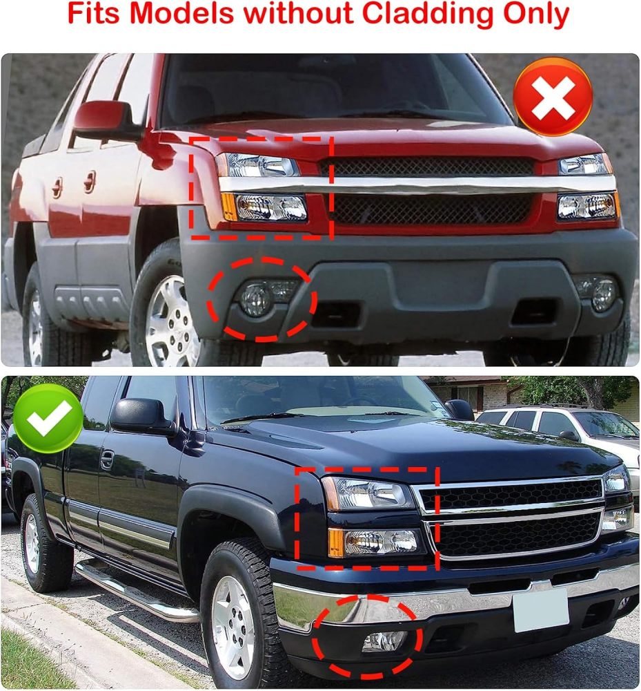 Headlights Assembly w/LED DRL compatible with 2003 2004 2005 2006 Chevy Silverado 1500 2500 3500, 03-06 Avalanche (No Cladding only), w/Sequential Tun Signal