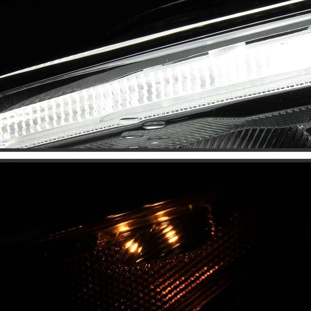 Headlights Assembly compatible with 2015 2016 2017 2018 Ford Focus Halogen Model Upgraded to DRL Style, Chrome Housing