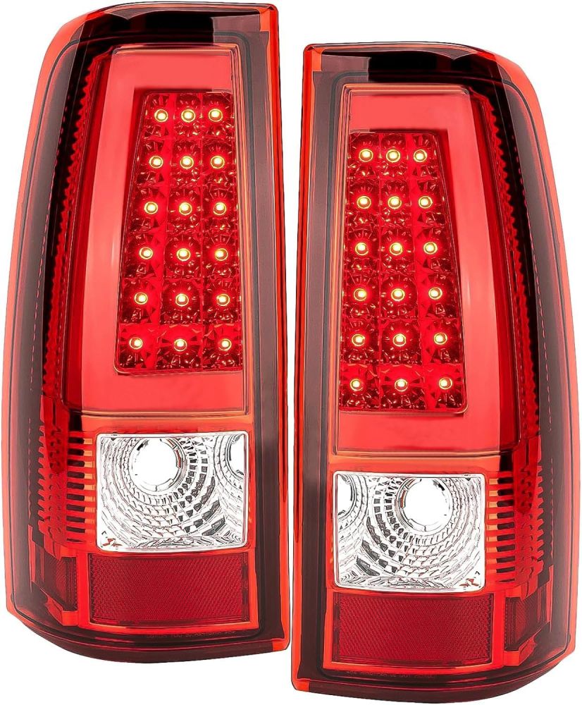 Tail Lights Assembly Compatible With 1999-2006 Chevy Silverado 1500 2500 3500 w/Red LED C-Tube, Rear Brake Lamp Driver & passenger side