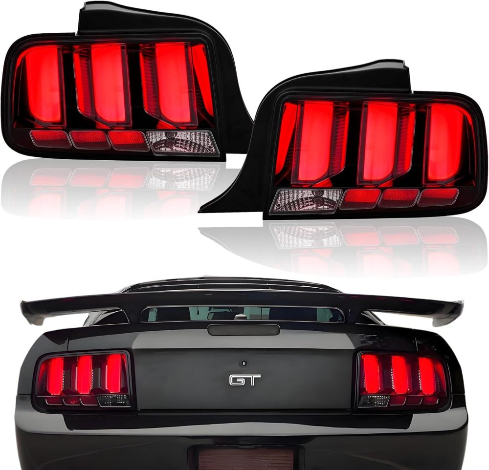 LED Tail Lights Assembly Compatible with 2005 2006 2007 2008 2009 Ford Mustang Rear Brake Lamp Driver and Passenger Side, Red Lens