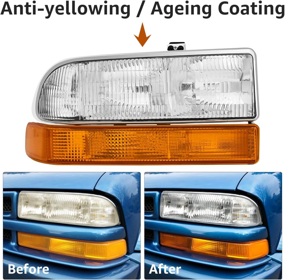 Headlights Assembly compatible with1998-2004 Chevy S10,1998-2005 Chevy Blazer Headlamp w/ Bumper Lights 4Pcs, Factory Style