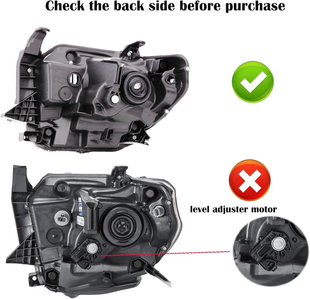 Headlights Assembly compatible with 2014 2015 Toyota Tundra Halogen Headlamp without Level Adjuster,Black Housing Clear Corner