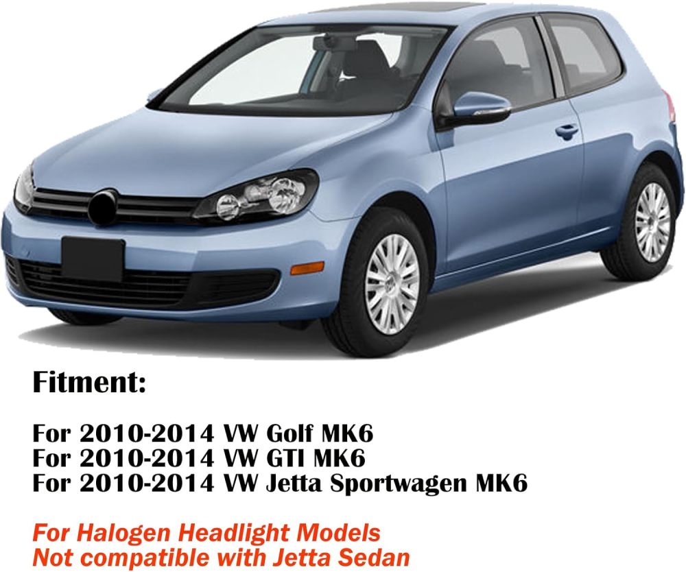 Headlights Assembly Compatible with 2010-2014 Volkswagen Golf/GTI/Jetta Sportwagen Halogen Headlight, Black Housing Clear Side