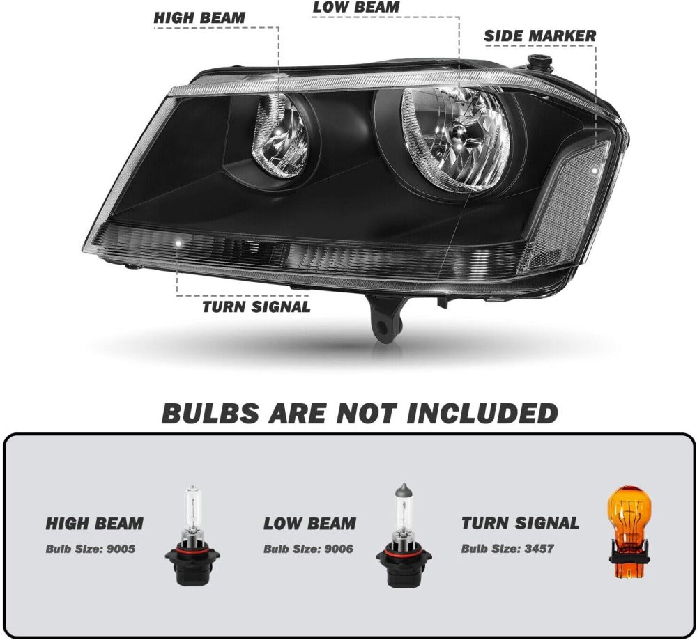 Headlights Assembly compatible with 2008 2009 2010 2011 2012 2013 Dodge Avenger Headlamp,Black Housing Clear Side