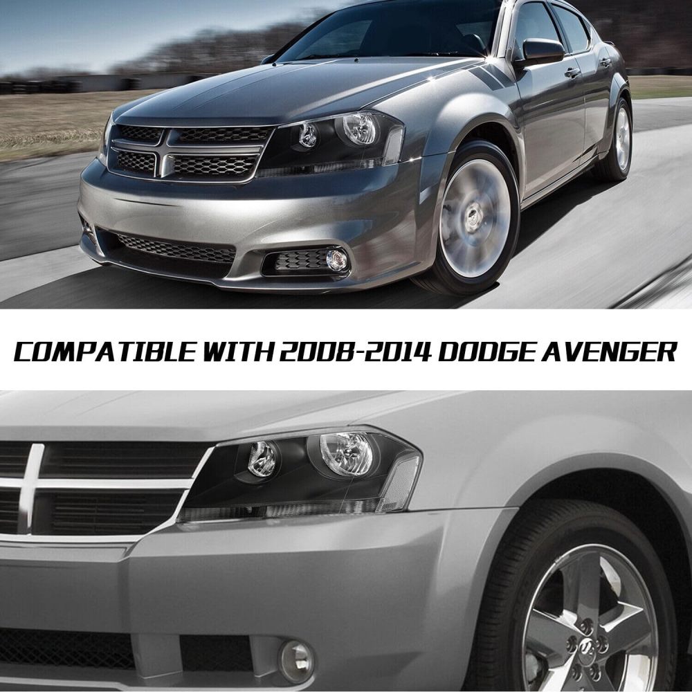 Headlights Assembly compatible with 2008 2009 2010 2011 2012 2013 Dodge Avenger Headlamp,Black Housing Clear Side