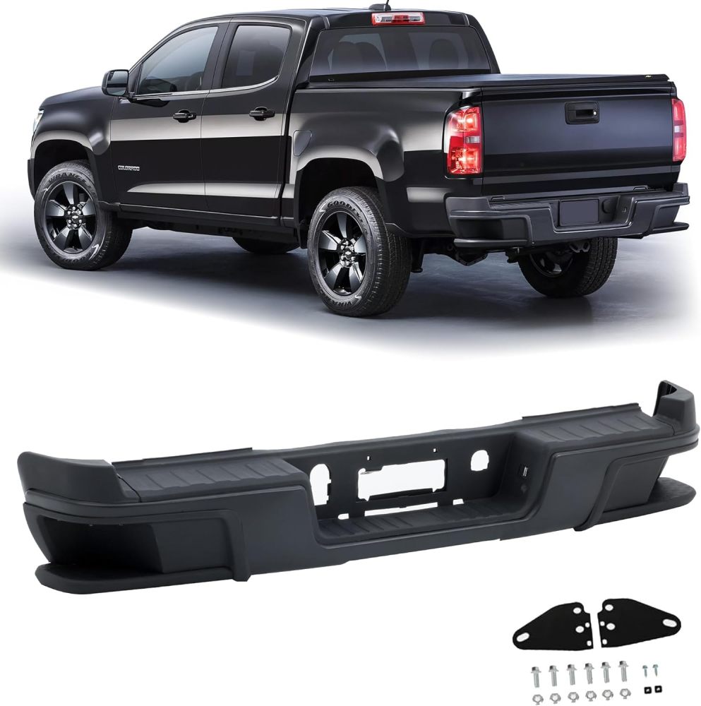 Rear Step Bumper Assembly Compatible with 2015-2022 Chevy Colorado GMC Canyon Powdercoated Black w/o Sensor Holes，Replace for GM1103180