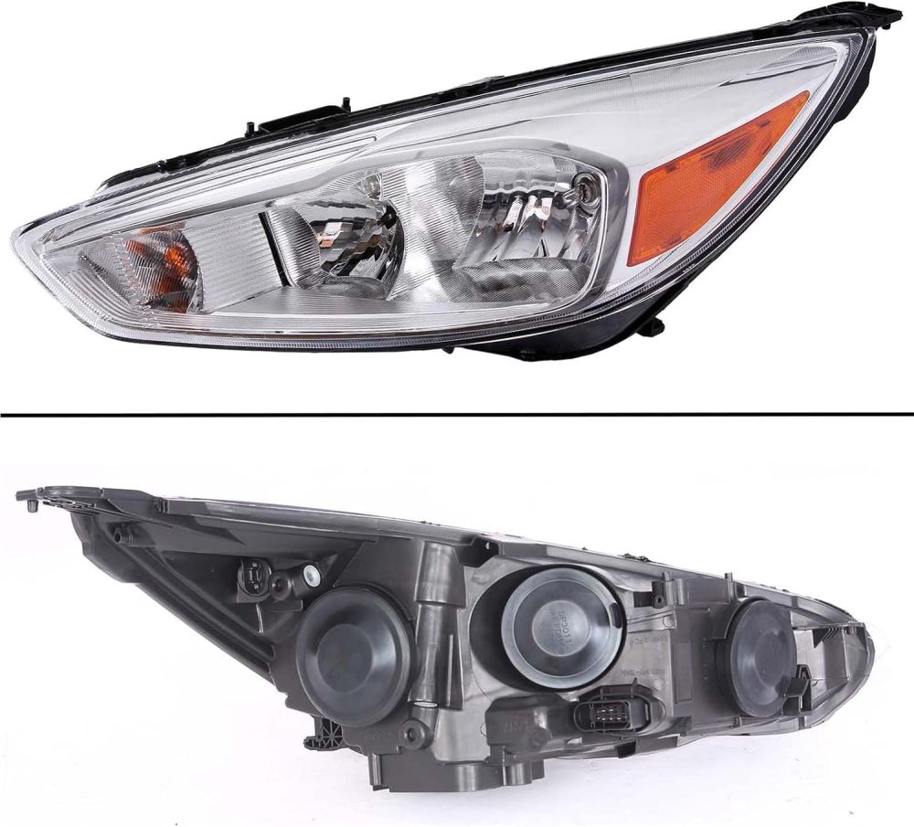 Headlights Assembly Compatible with 2015-2018 Ford Focus ST/SE/S Halogen Headlights Headlamp Pair, Chrome Housing Amber Corner