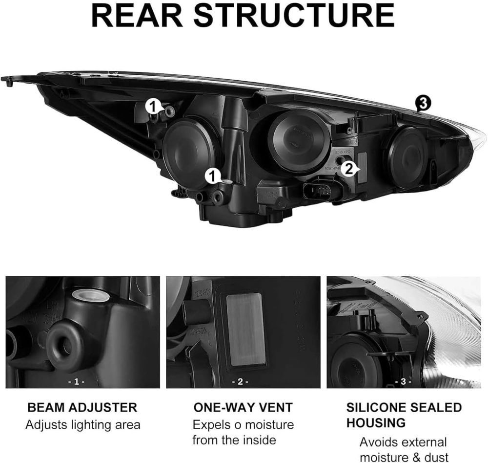 Headlights Assembly Compatible with 2015-2018 Ford Focus ST/SE/S Halogen Headlights Headlamp Pair, Chrome Housing Amber Corner