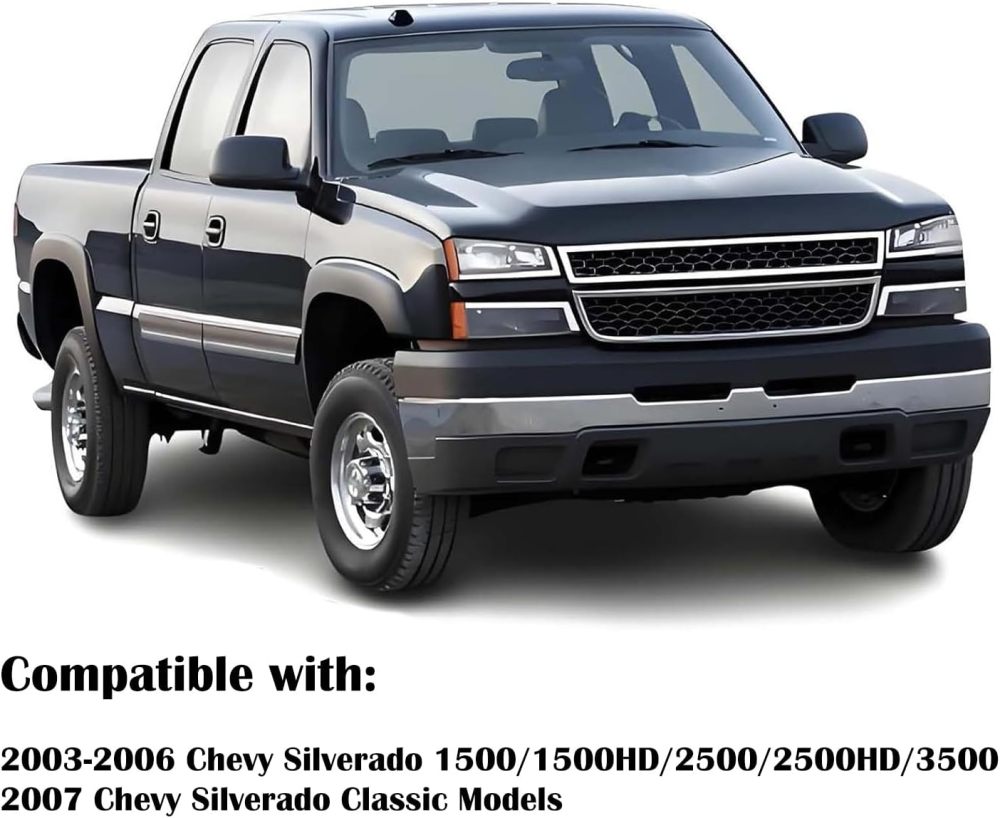 Headlights Assembly w/LED DRL compatible with 2003-2006 Chevy Silverado / 03-06 Avalanche (No Cladding only)，with Sequential Tun Signal, Black Housing Amber Side