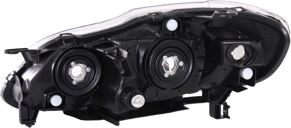 Headlights Assembly Compatible with 2003 2004 2005 2006 2007 2008 Toyota Corolla Black Housing Amber Side with Chrome Trim