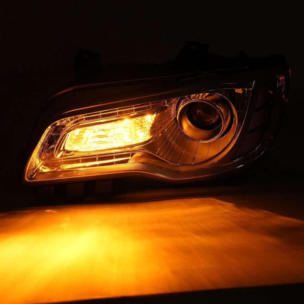 Headlights Assembly Compatible with 2011-2023 Chrysler 300 300C Halogen Model, Projector Headlamp w/LED DRL Driver & Passenger Side, Chrome Housing Clear