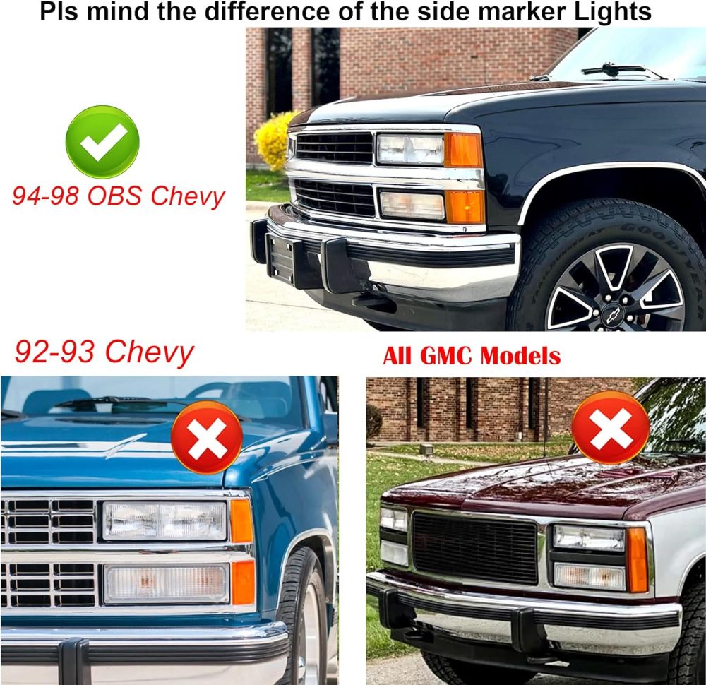 Headlights Assembly compatible with1994-1998 Chevy C/K Series C1500 C2500 C3500 K1500 K2500 K3500 Silverado Suburban Tahoe Halogen Head lights Headlamp, Chrome Housing Clear