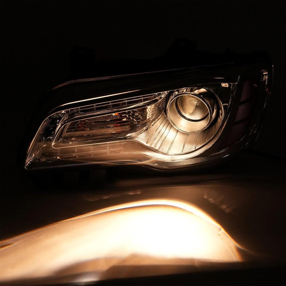 Headlights Assembly Compatible with 2011-2023 Chrysler 300 300C Halogen Model, Projector Headlamp w/LED DRL Driver & Passenger Side, Chrome Housing Clear