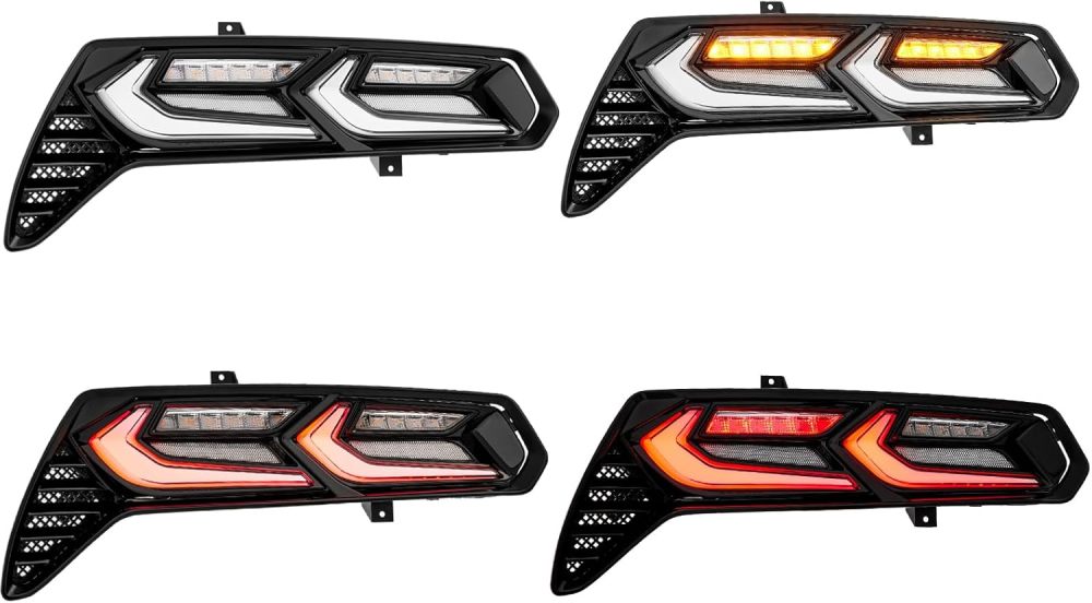 LED Tail Lights Assembly Compatible with 2014 2015 2016 2017 2018 2019 Chevy Corvette C7, Rear Brake Lamp w/Sequential Turn Signal, C8 Style, Black Housing Clear Lens