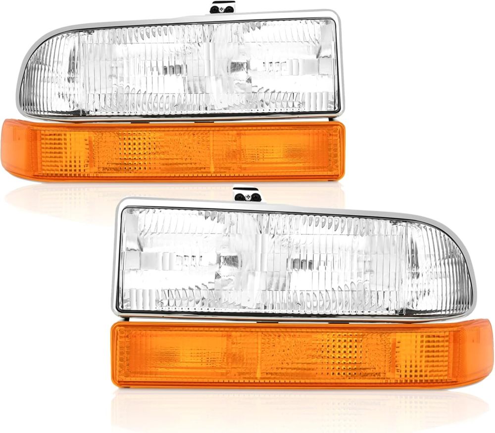 Headlights Assembly compatible with1998-2004 Chevy S10,1998-2005 Chevy Blazer Headlamp w/ Bumper Lights 4Pcs, Factory Style