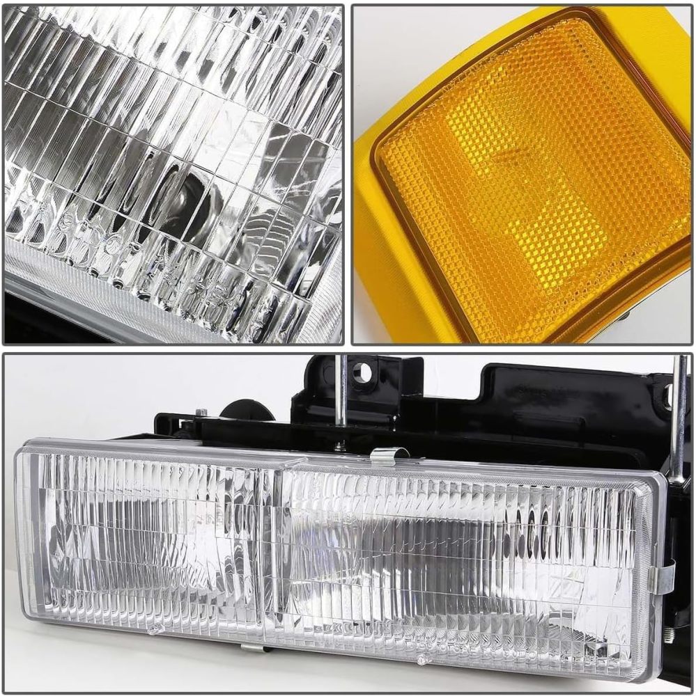 Headlights Assembly Compatible With 1994 1995 1996 1997 1998 OBS Chevy Silverado C/K 1500 2500 3500 Suburban, 95-99 Tahoe Headlamp w/Bumper Light,Factory Style