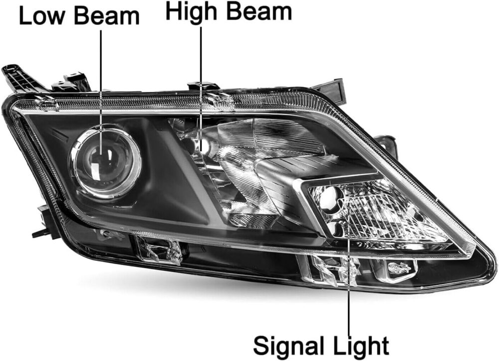 Headlights Assembly compatible with 2010 2011 2012 Ford Fusion Halogen Headlamp, Black Housing Clear Side
