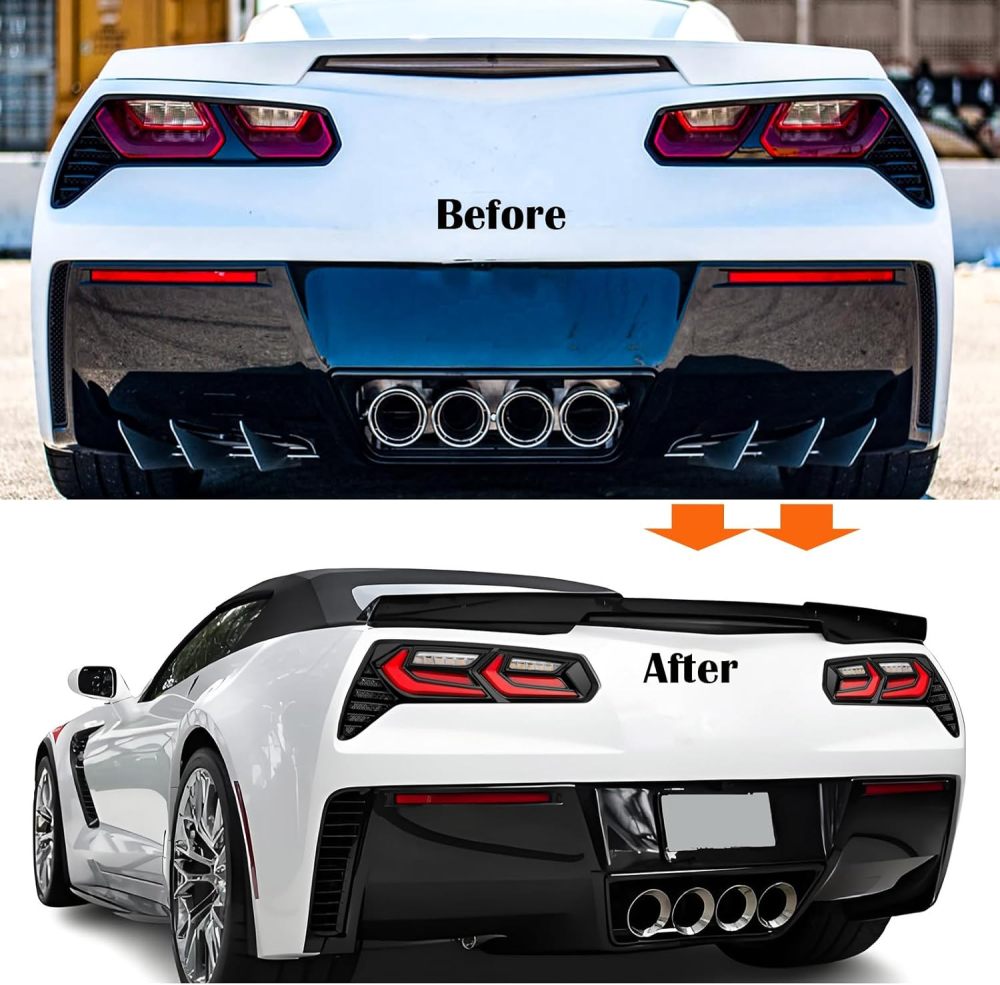Tail Lights Assembly Compatible with 2014 2015 2016 2017 2018 2019 Chevy Corvette C7 Taillights Rear Brake Light w/LED Sequential Turn Signal, C8 Style,Red