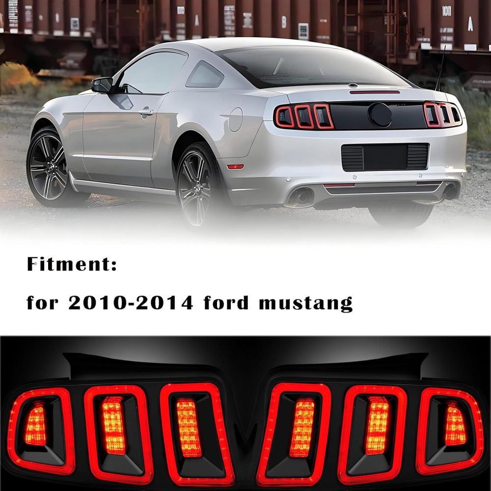 LED Tail Lights Assembly Compatible with 2010 2011 2012 2013 2014 Ford Mustang Taillights Rear Brake Lamp, Black Housing Clear Lens