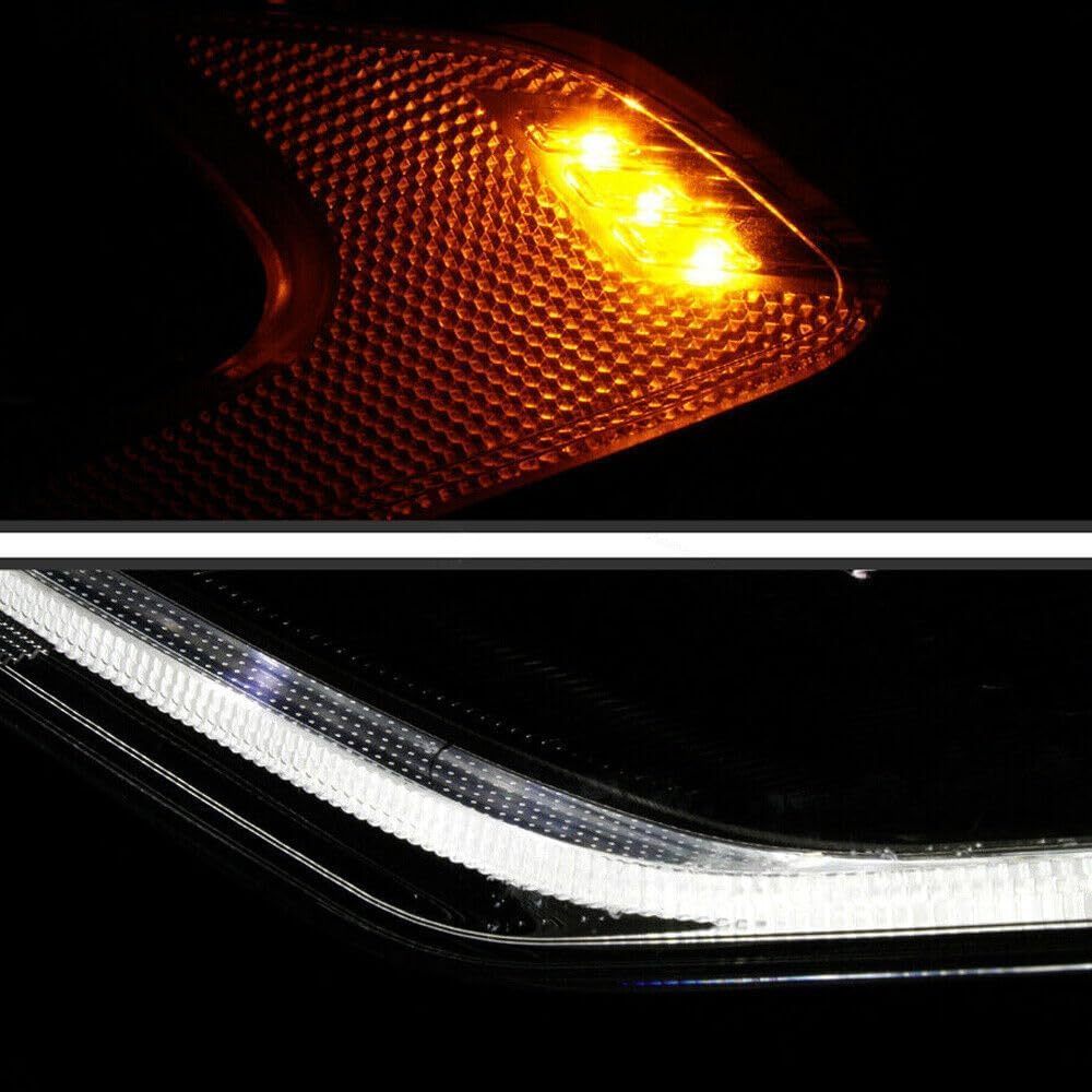 Headlights Assembly Compatible with 2017 2018 2019 2020 Ford Fusion w/LED DRL Halogen Headlamp Bulbs Include, Driver & Passenger Side