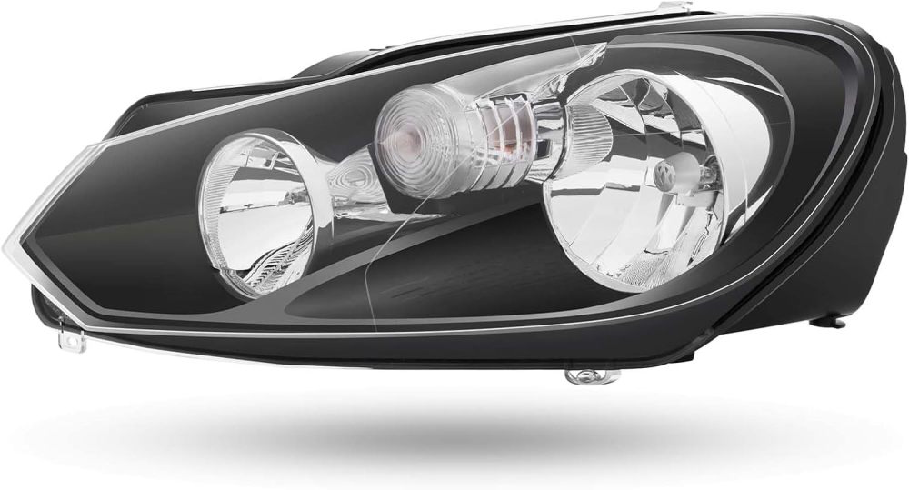 Headlights Assembly Compatible with 2010-2014 Volkswagen Golf/GTI/Jetta Sportwagen Halogen Headlight, Black Housing Clear Side