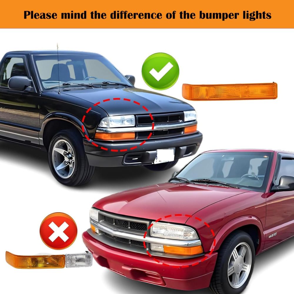 Headlights Assembly compatible with1998-2004 Chevy S10,1998-2005 Chevy Blazer Headlamp w/ Bumper Lights 4Pcs, Factory Style