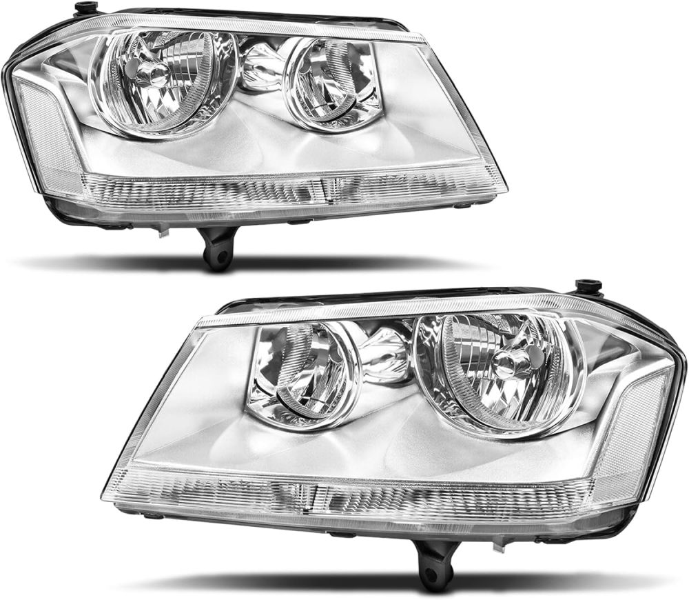 Headlights Assembly compatible with 2008 2009 2010 2011 2012 2013 Dodge Avenger Halogen Head light Headlamp,Chrome Housing Clear Side