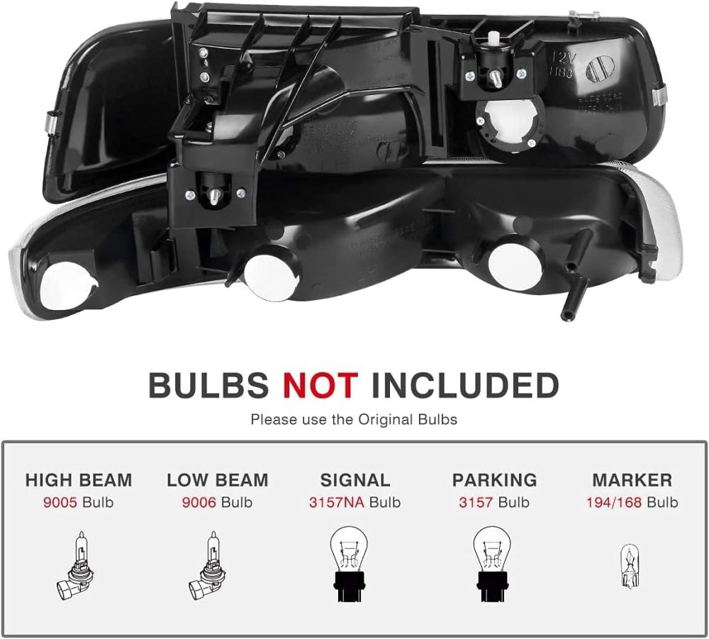 Headlights with Bumper Lamp Assembly Compatible with 1999-2002 Chevy Silverado,00-06 Tahoe Suburban Headlamp, OE Style