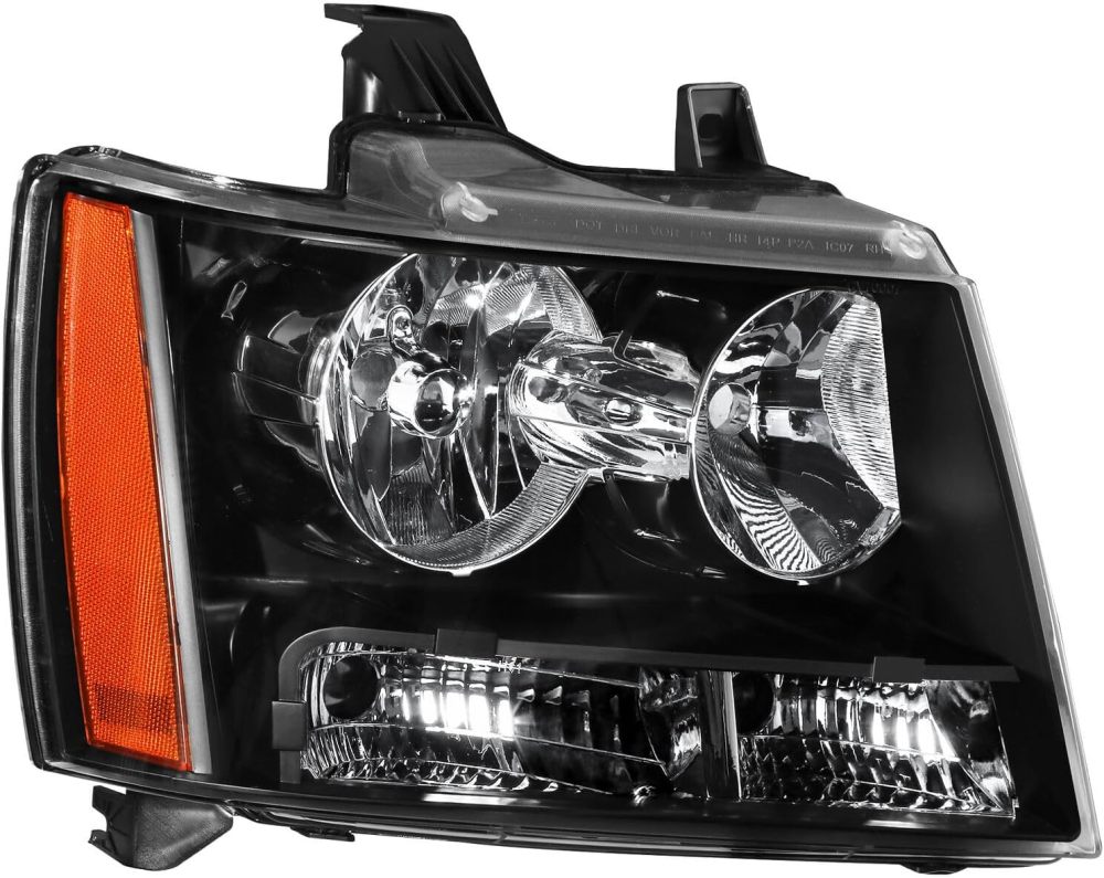 Headlights Assembly w/Bulbs & Wiring Harness compatible with 2007-2013 Chvey Tahoe Avalanche Suburban, Black Housing Amber
