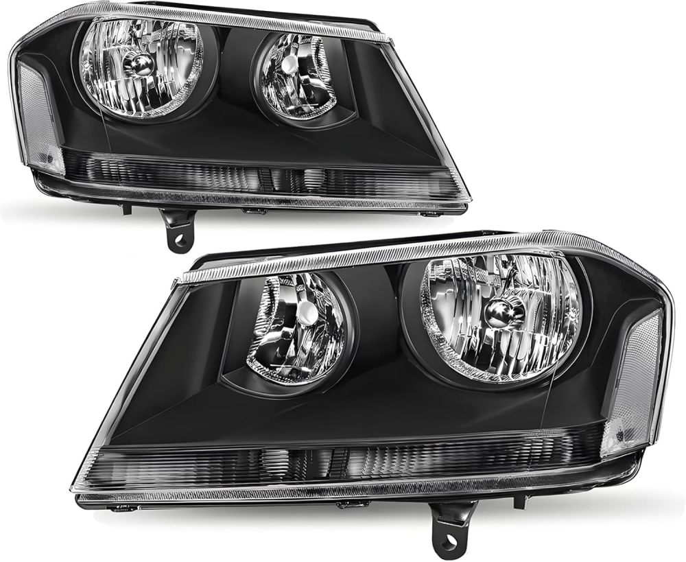 Headlights Assembly compatible with 2008 2009 2010 2011 2012 2013 Dodge Avenger Headlamp,Black Housing Clear Side