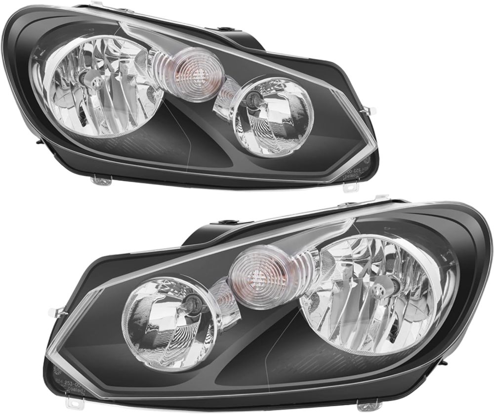Headlights Assembly Compatible with 2010-2014 Volkswagen Golf/GTI/Jetta Sportwagen Halogen Headlight, Black Housing Clear Side