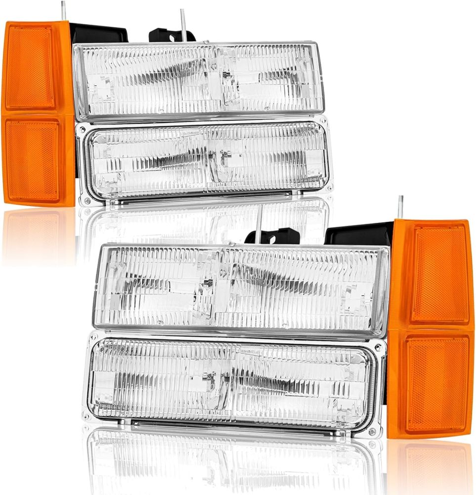 Headlights Assembly Replacement for 1994-1998 OBS Chevy Silverado Suburban C10 C/K 1500 2500 3500, Not For GMC, Headlamp w/Bumper Light Side Marker Light