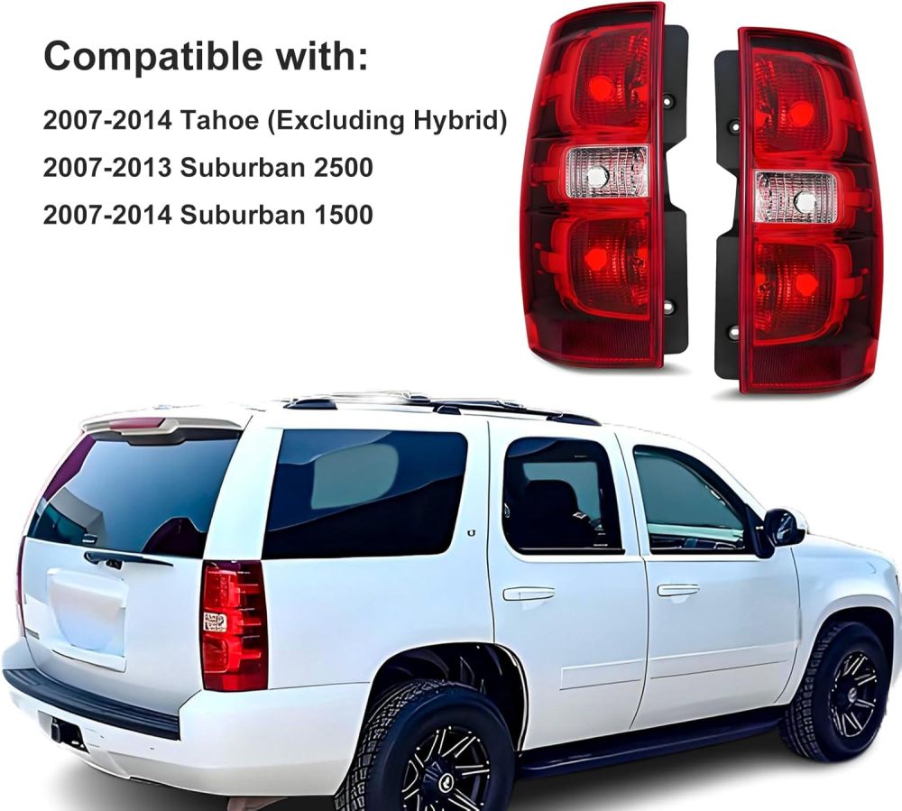 Headlights Tail Lights Assembly Kits Replacement for 2007-2014 Chevy Tahoe,07-13 Suburban, chrome Housing Headlights w/OE Style Taillights Rear Brake Lamp