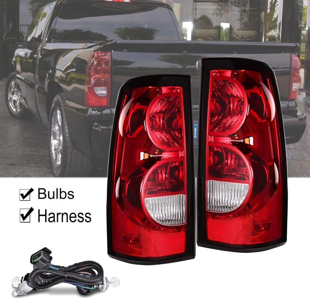 Headlights Tail Lights Assembly Combo Compatible with 2003-2006 Chevy Silverado 1500 2500 & HD Models, Chrome Housing Amber Side Headlamp + Taillight Rear Brake Lamp