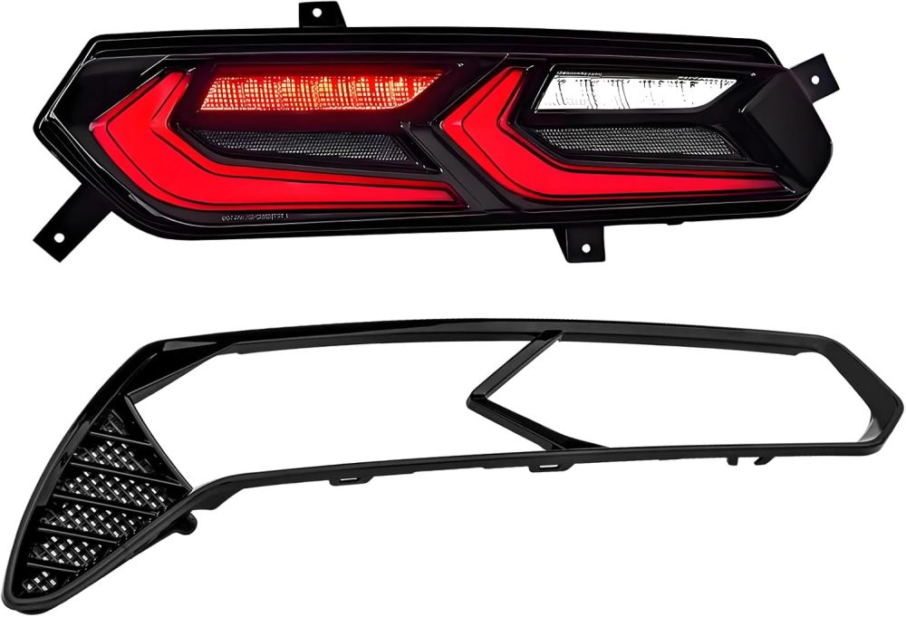 Tail Lights Assembly Compatible with 2014 2015 2016 2017 2018 2019 Chevy Corvette C7 Taillights Rear Brake Light w/LED Sequential Turn Signal, C8 Style,Red