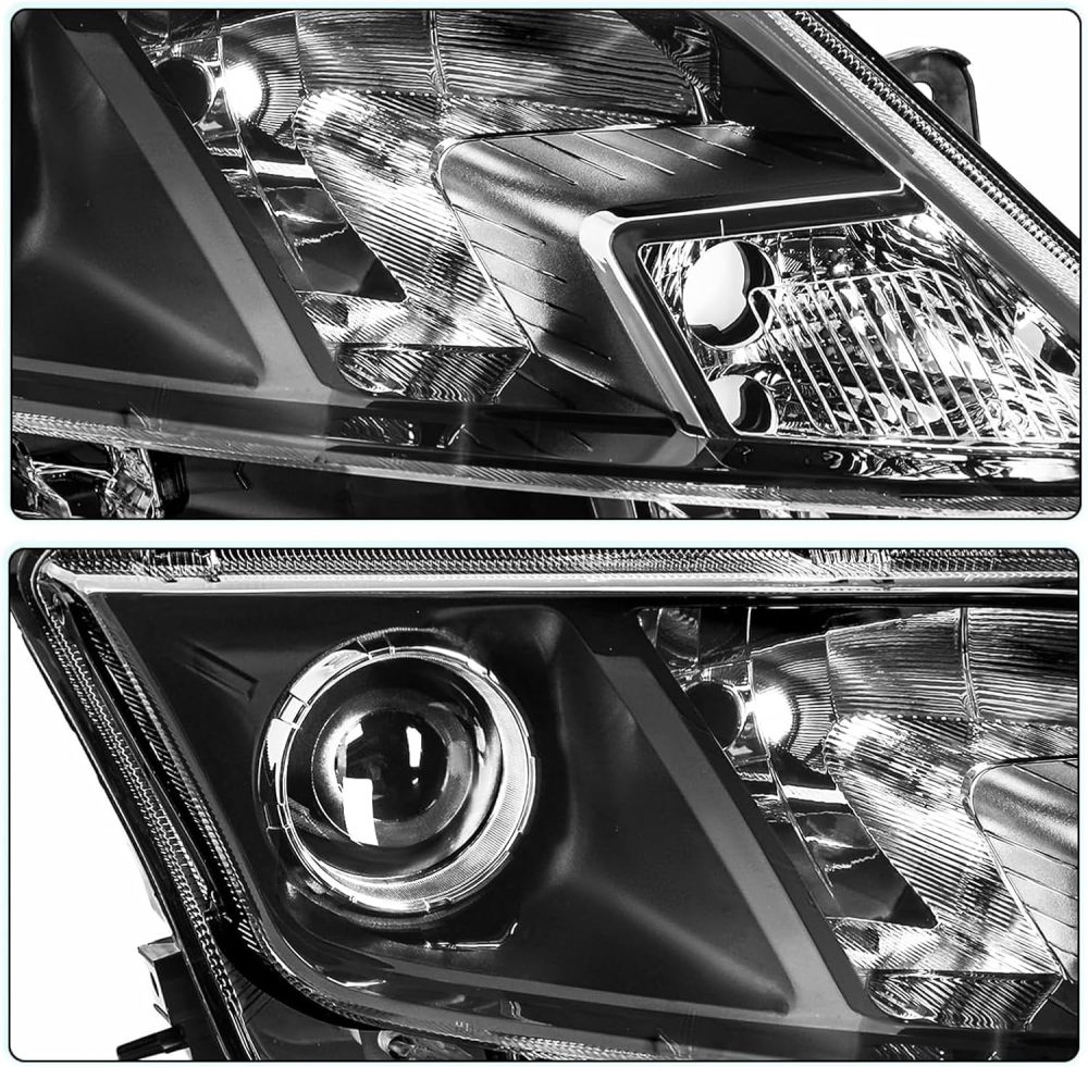 Headlights Assembly compatible with 2010 2011 2012 Ford Fusion Halogen Headlamp, Black Housing Clear Side