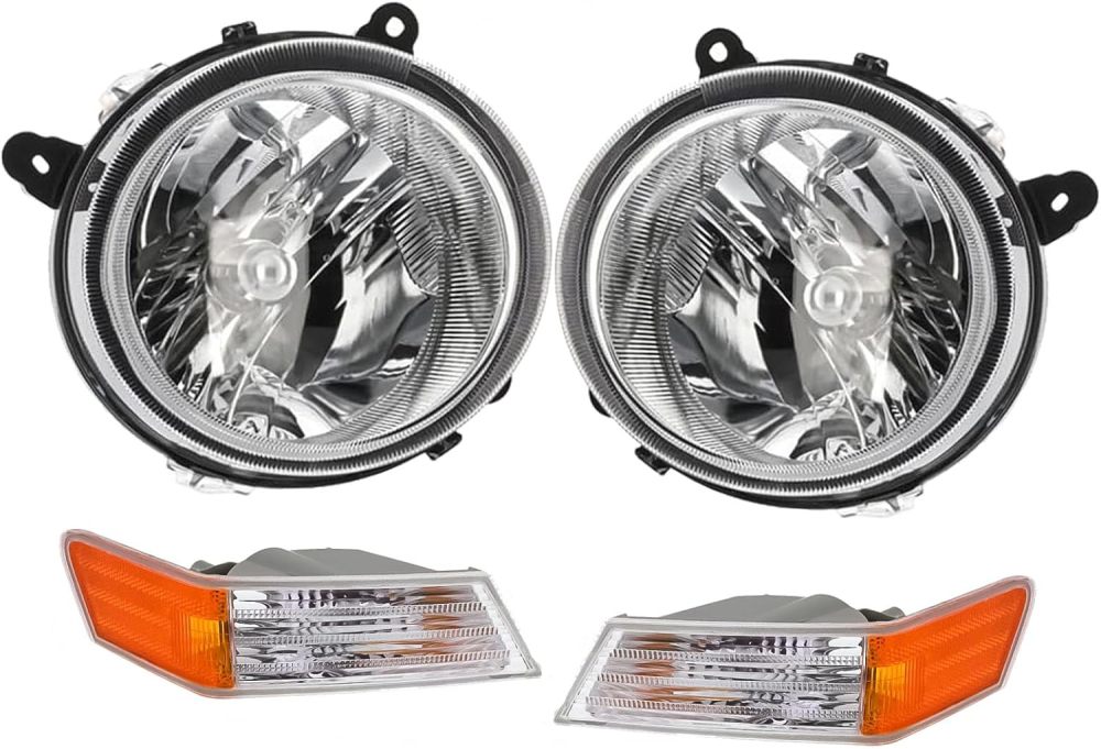 Headlights Assembly Replacement for 2007-2017 Jeep Patriot w/Amber Turn Signal Lights 4Pcs Set, Chrome Housing Amber Side