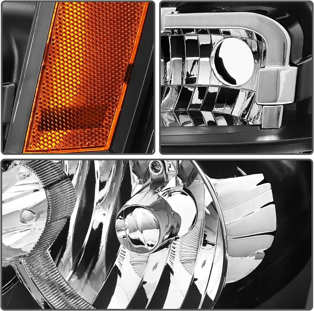 Headlights Assembly w/Bulbs & Wiring Harness compatible with 2007-2013 Chvey Tahoe Avalanche Suburban, Black Housing Amber