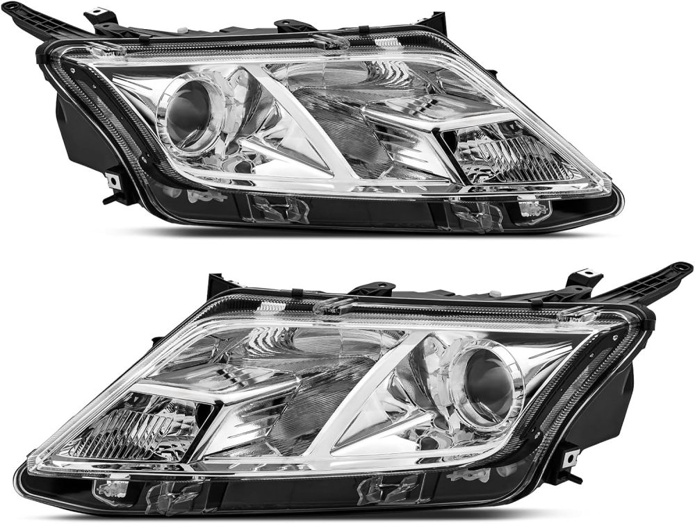 Headlights Assembly compatible with 2010 2011 2012 Fusion Halogen Headlamp Assembly,Chrome Housing Clear Side