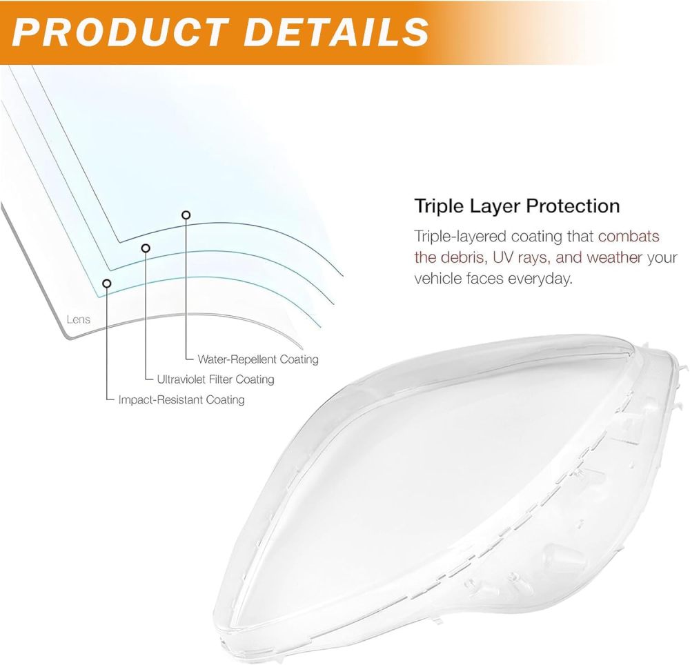 Clear Headlights Lens Covers Replacement for 2005-2013 Chevy Corvette C6 Headlight Cover Pair Left + Right
