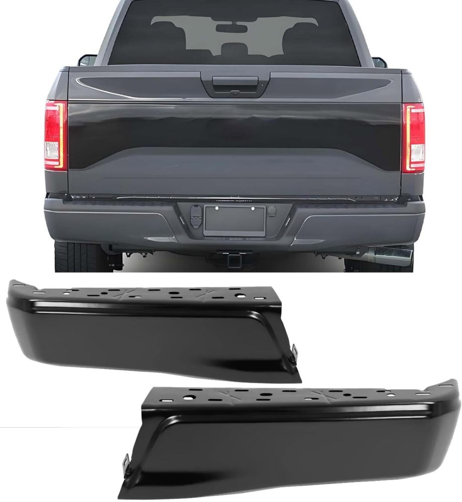 Rear Bumper End Caps Cover Face Bar compatible with 2015-2020 Ford F150 without Sensor Hole, Black