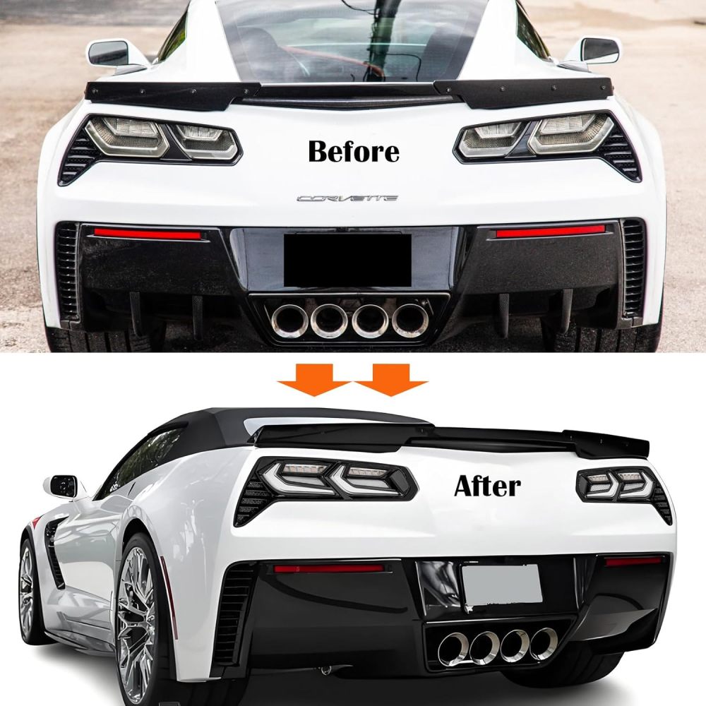 LED Tail Lights Assembly Compatible with 2014 2015 2016 2017 2018 2019 Chevy Corvette C7, Rear Brake Lamp w/Sequential Turn Signal, C8 Style, Black Housing Clear Lens